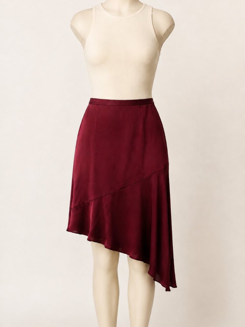Banana Republic Olivia Palermo Burgundy Satin Bias Cut Asymmetrical Skirt Size 2